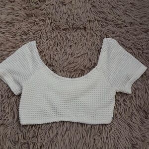 SHEIN White Ribbed Cap Sleeve Crop Top